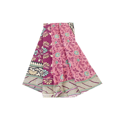 Sanskriti Vintage Sarees Indian Pink Pure Cotton Printed Sari 5+yd Craft Fabric