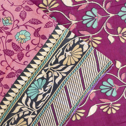 Sanskriti Vintage Sarees Indian Pink Pure Cotton Printed Sari 5+yd Craft Fabric