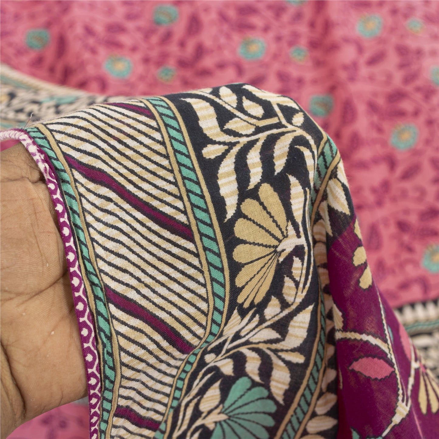 Sanskriti Vintage Sarees Indian Pink Pure Cotton Printed Sari 5+yd Craft Fabric