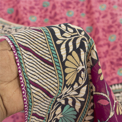 Sanskriti Vintage Sarees Indian Pink Pure Cotton Printed Sari 5+yd Craft Fabric