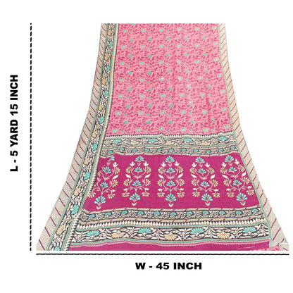 Sanskriti Vintage Sarees Indian Pink Pure Cotton Printed Sari 5+yd Craft Fabric