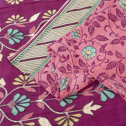 Sanskriti Vintage Sarees Indian Pink Pure Cotton Printed Sari 5+yd Craft Fabric