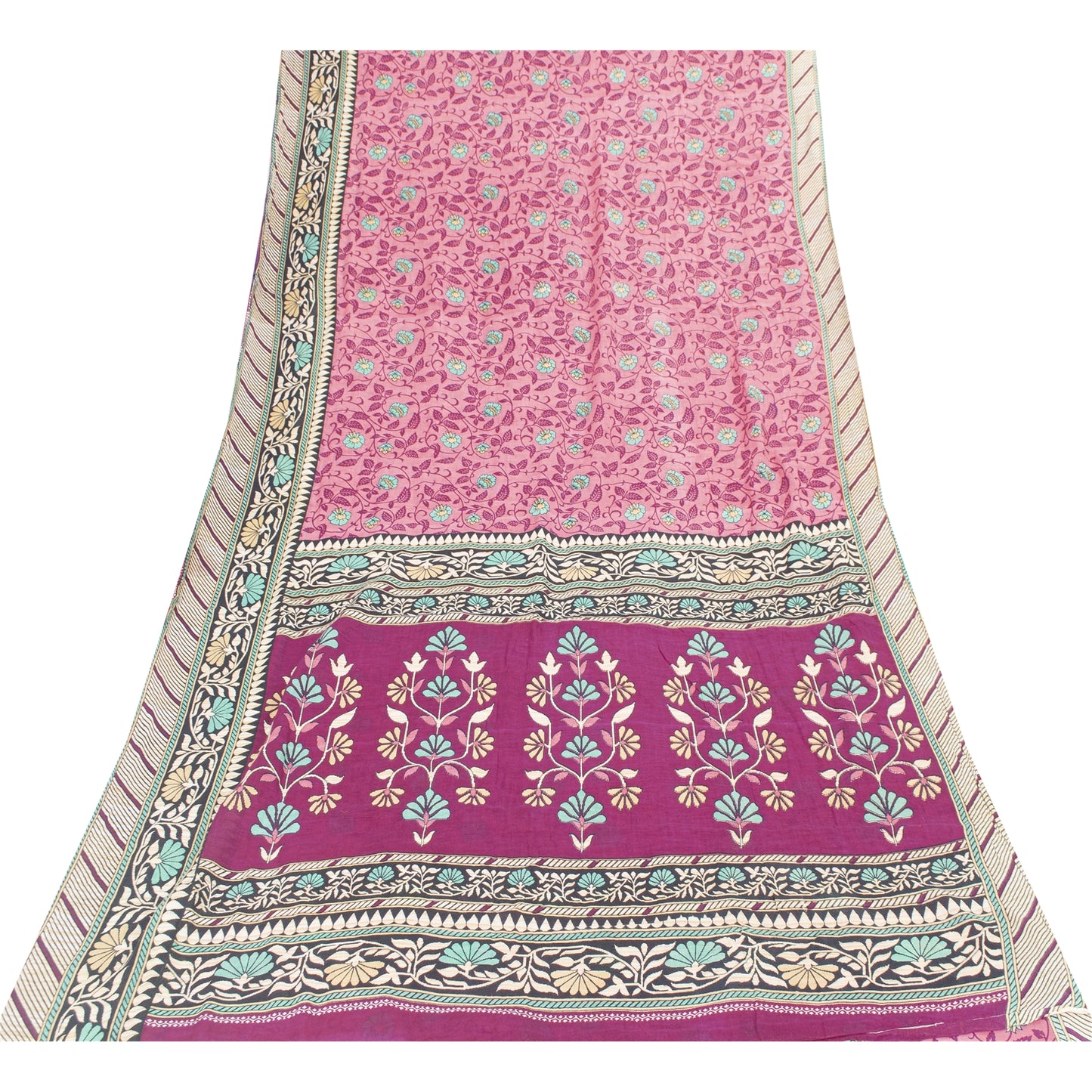 Sanskriti Vintage Sarees Indian Pink Pure Cotton Printed Sari 5+yd Craft Fabric