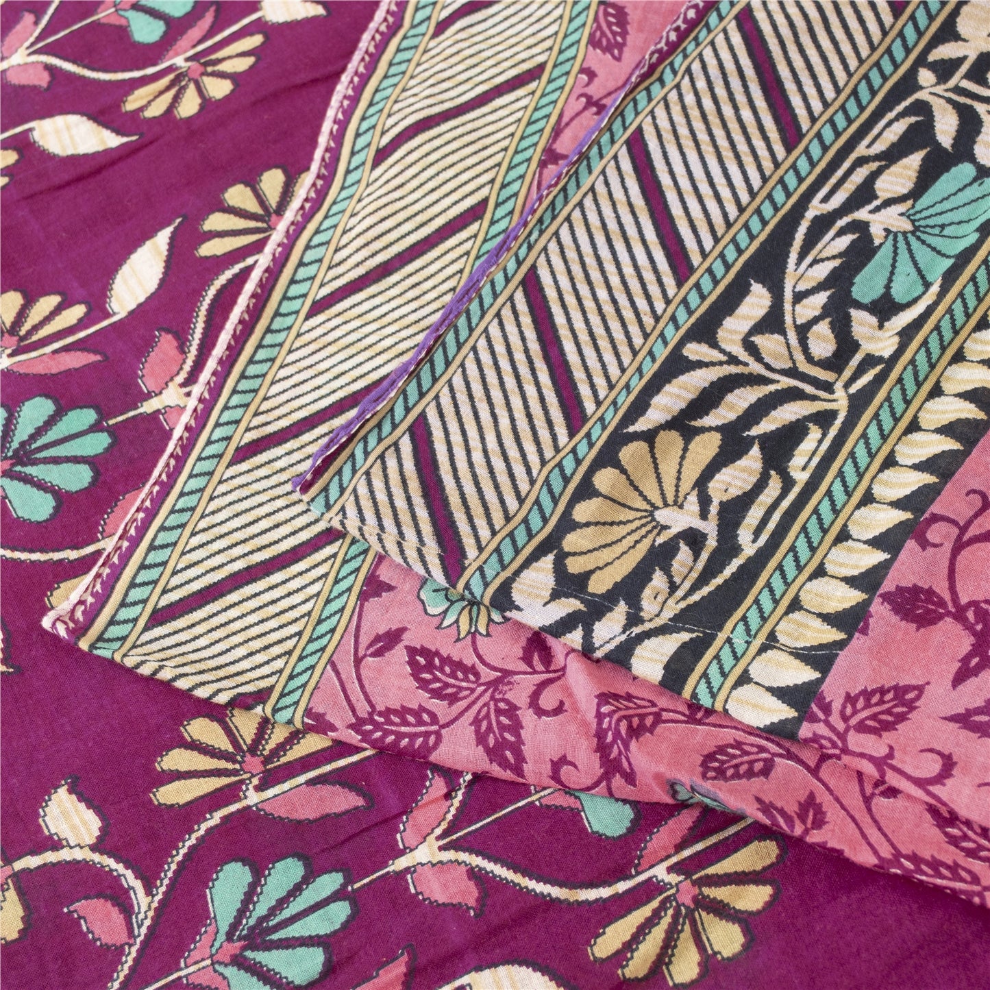 Sanskriti Vintage Sarees Indian Pink Pure Cotton Printed Sari 5+yd Craft Fabric