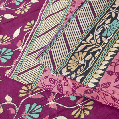 Sanskriti Vintage Sarees Indian Pink Pure Cotton Printed Sari 5+yd Craft Fabric