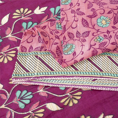 Sanskriti Vintage Sarees Indian Pink Pure Cotton Printed Sari 5+yd Craft Fabric