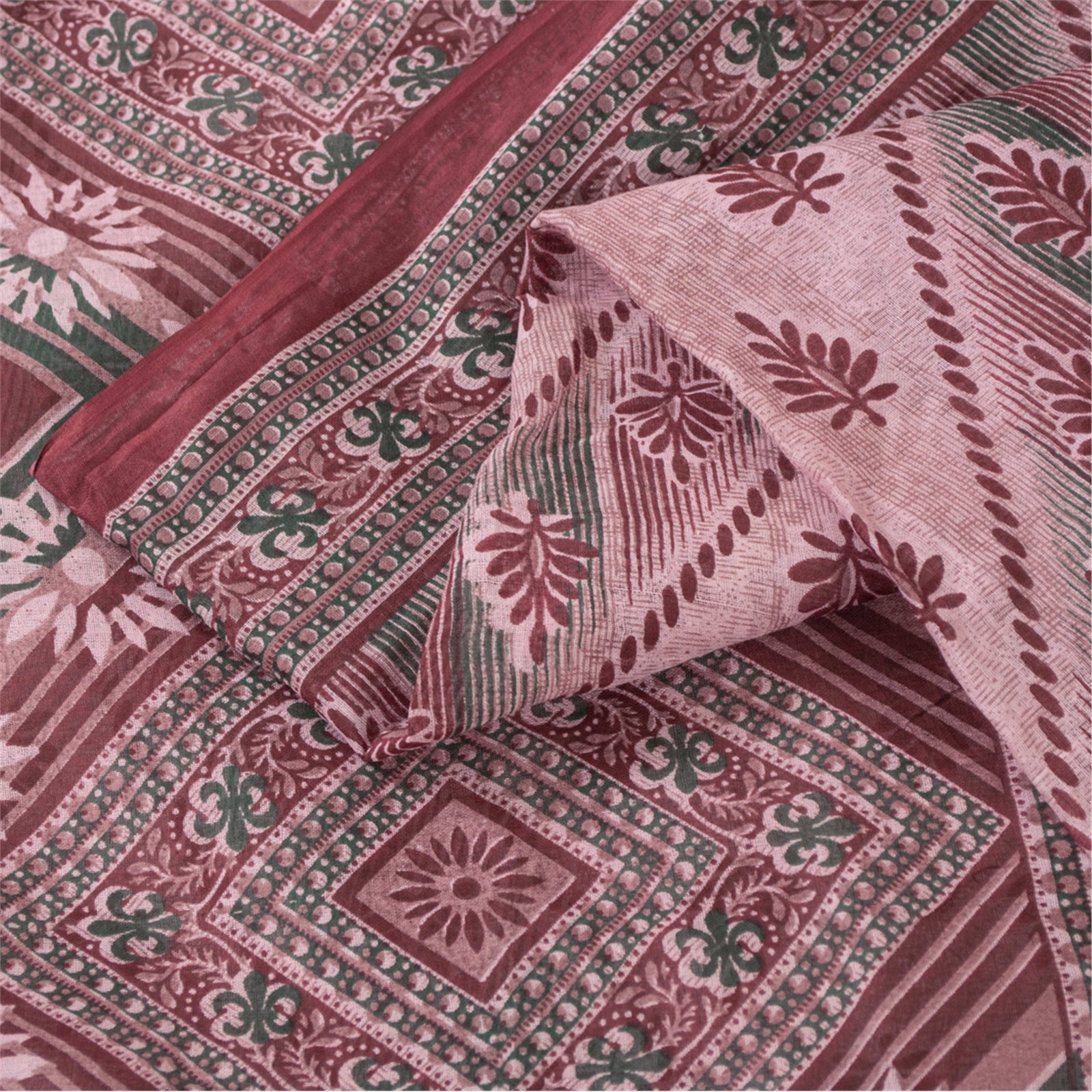 Sanskriti Vintage Saree Pink 100% Pure Cotton 5+Yd Saree Indian Floral Printed Sari Fabric For Dressmaking,Craft Supplies,Upcyclers,Decor