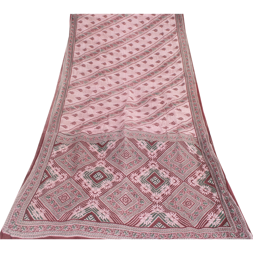 Sanskriti Vintage Sarees Indian Pink Pure Cotton Printed Sari 5+yd Craft Fabric