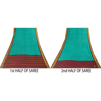 Sanskriti Vintage Sarees Green Pure Cotton Printed & Zari Woven 5+ydCraft Fabric