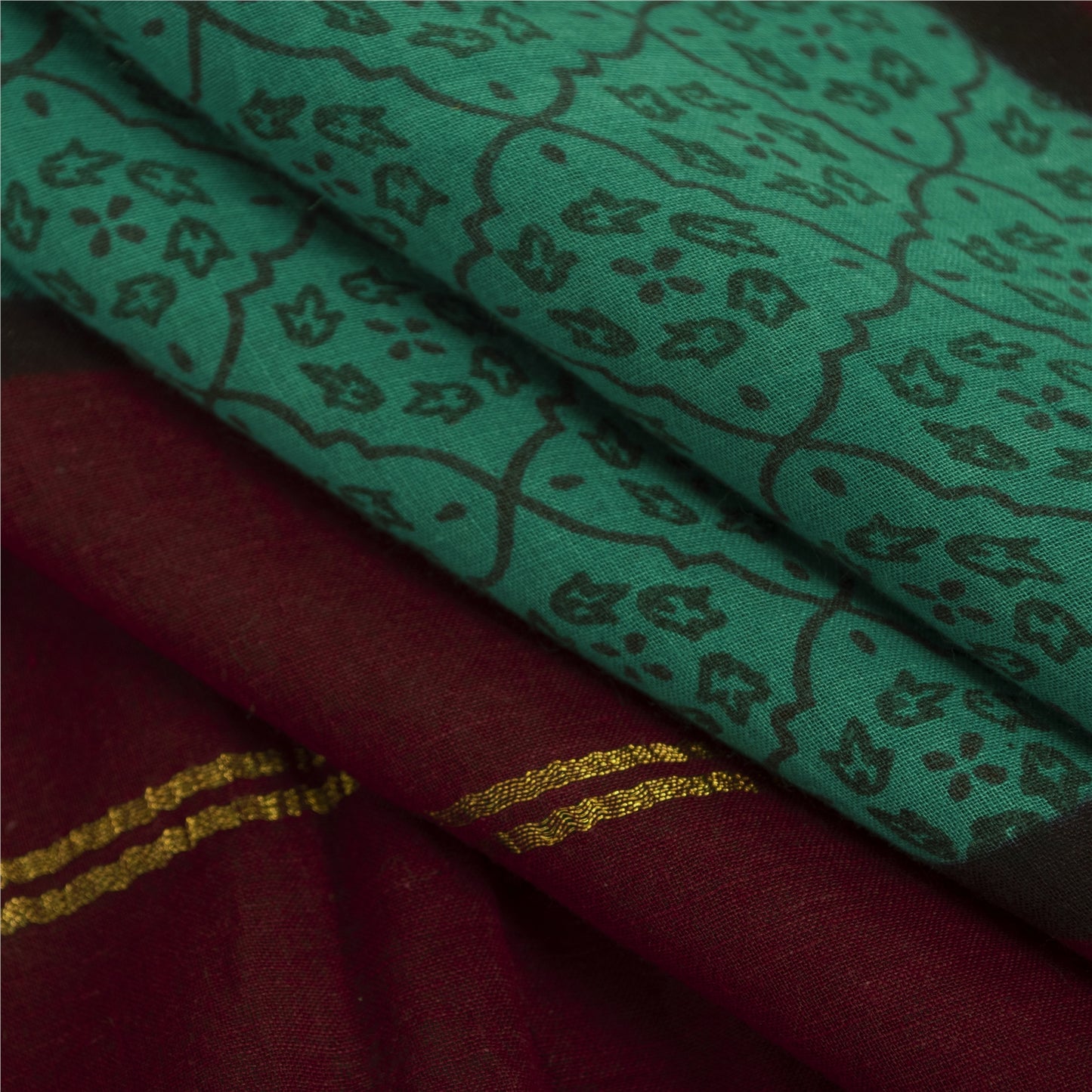 Sanskriti Vintage Sarees Green Pure Cotton Printed & Zari Woven 5+ydCraft Fabric