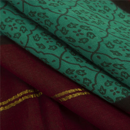 Sanskriti Vintage Sarees Green Pure Cotton Printed & Zari Woven 5+ydCraft Fabric
