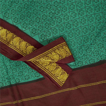 Sanskriti Vintage Sarees Green Pure Cotton Printed & Zari Woven 5+ydCraft Fabric