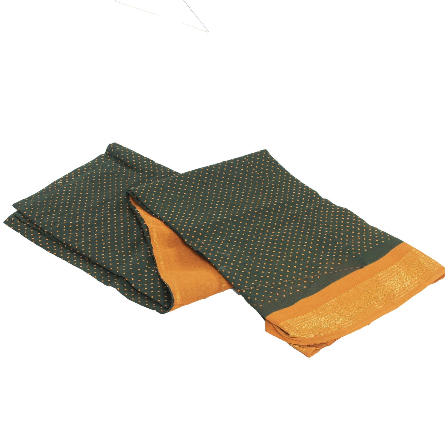 Sanskriti Vintage Sarees Green Pure Cotton Printed & Zari Woven 5+ydCraft Fabric