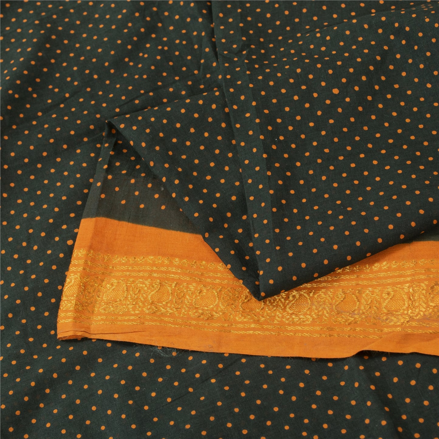 Sanskriti Vintage Sarees Green Pure Cotton Printed & Zari Woven 5+ydCraft Fabric