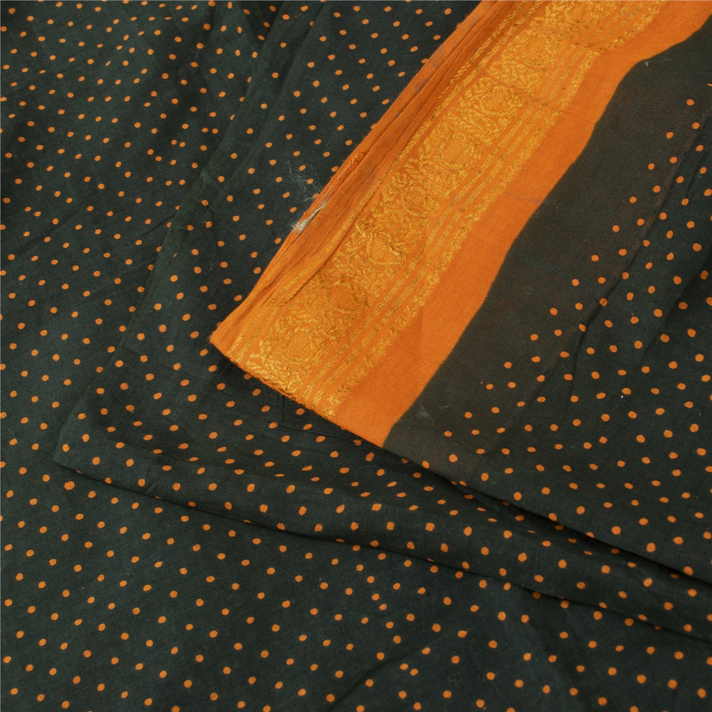 Sanskriti Vintage Sarees Green Pure Cotton Printed & Zari Woven 5+ydCraft Fabric