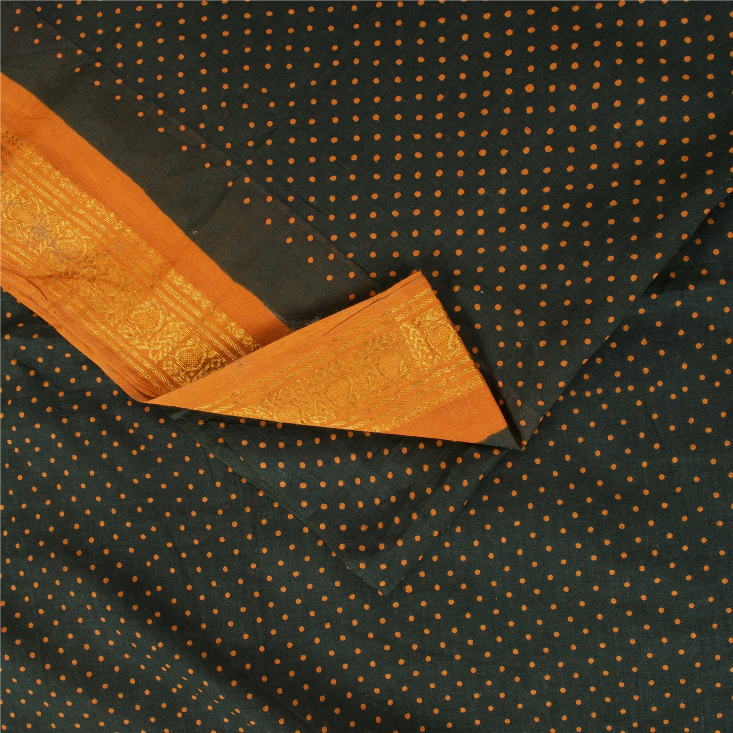 Sanskriti Vintage Sarees Green Pure Cotton Printed & Zari Woven 5+ydCraft Fabric