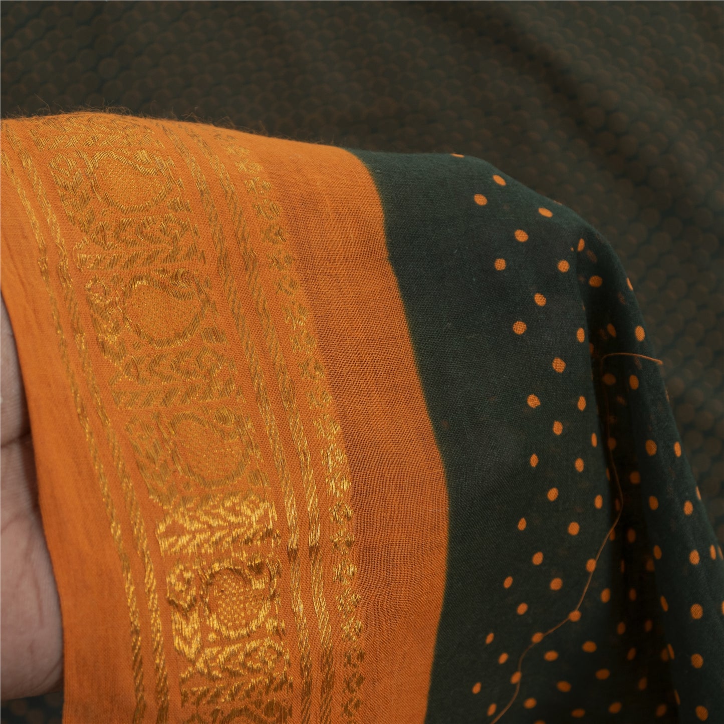 Sanskriti Vintage Sarees Green Pure Cotton Printed & Zari Woven 5+ydCraft Fabric