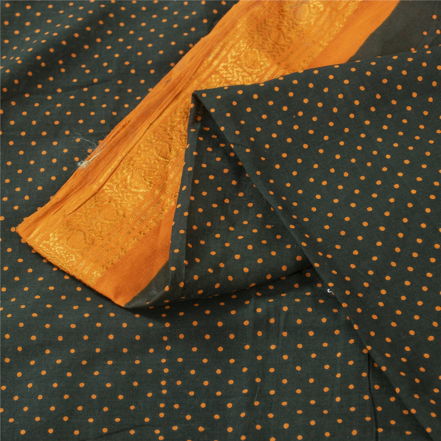 Sanskriti Vintage Sarees Green Pure Cotton Printed & Zari Woven 5+ydCraft Fabric