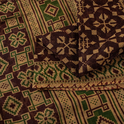 Sanskriti Vintage Sarees Dark Red Pure Cotton Patan Patola FloralPrint 5+YD Sari