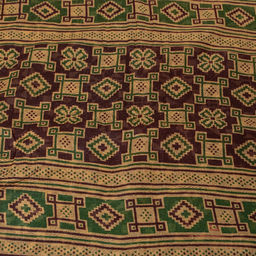 Sanskriti Vintage Sarees Dark Red Pure Cotton Patan Patola FloralPrint 5+YD Sari