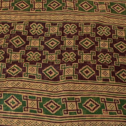 Sanskriti Vintage Sarees Dark Red Pure Cotton Patan Patola FloralPrint 5+YD Sari