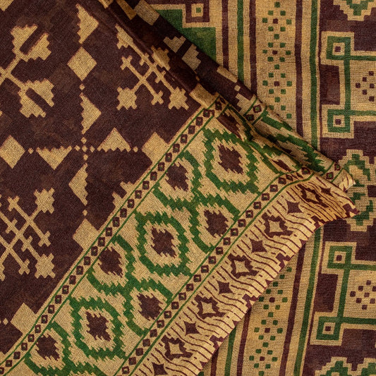 Sanskriti Vintage Sarees Dark Red Pure Cotton Patan Patola FloralPrint 5+YD Sari