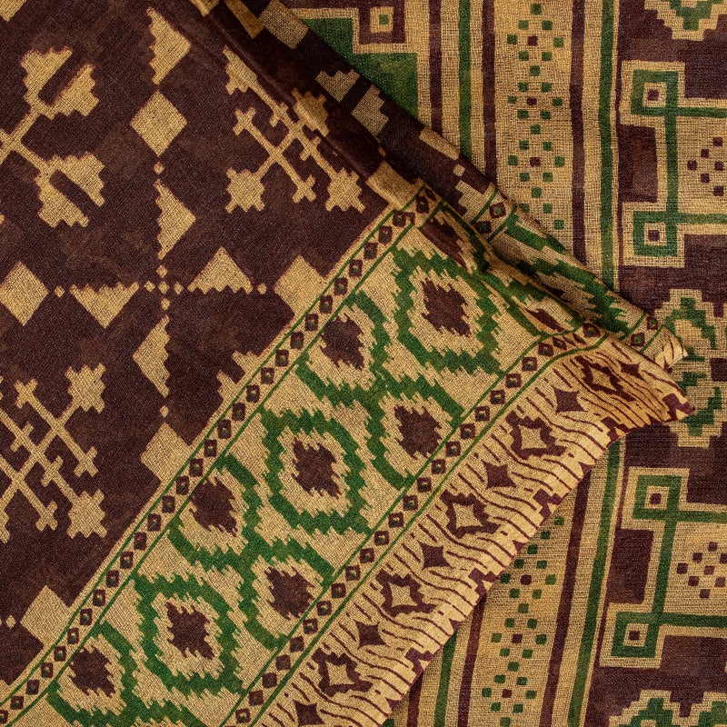 Sanskriti Vintage Sarees Dark Red Pure Cotton Patan Patola FloralPrint 5+YD Sari