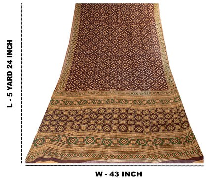 Sanskriti Vintage Sarees Dark Red Pure Cotton Patan Patola FloralPrint 5+YD Sari