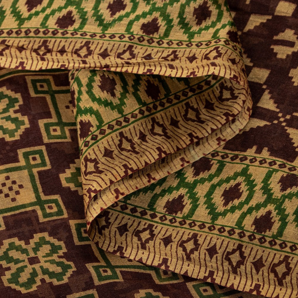 Sanskriti Vintage Sarees Dark Red Pure Cotton Patan Patola FloralPrint 5+YD Sari