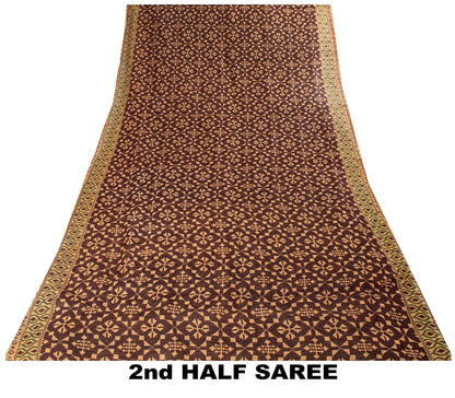 Sanskriti Vintage Sarees Dark Red Pure Cotton Patan Patola FloralPrint 5+YD Sari