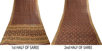 Sanskriti Vintage Sarees Dark Red Pure Cotton Patan Patola FloralPrint 5+YD Sari