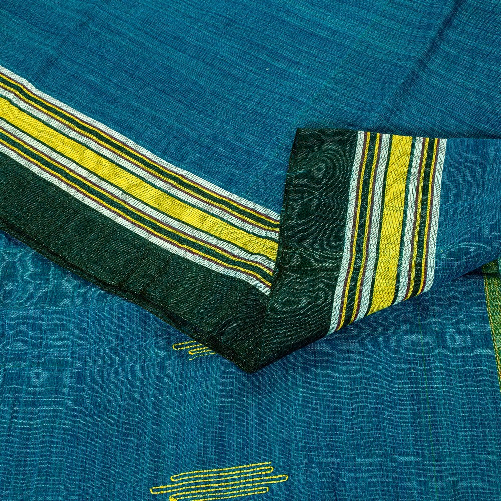 Sanskriti Vintage Sarees Blue 100% Pure Cotton Tant Hand Woven Bengali 5+YD Sari