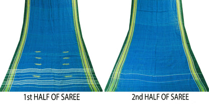 Sanskriti Vintage Sarees Blue 100% Pure Cotton Tant Hand Woven Bengali 5+YD Sari