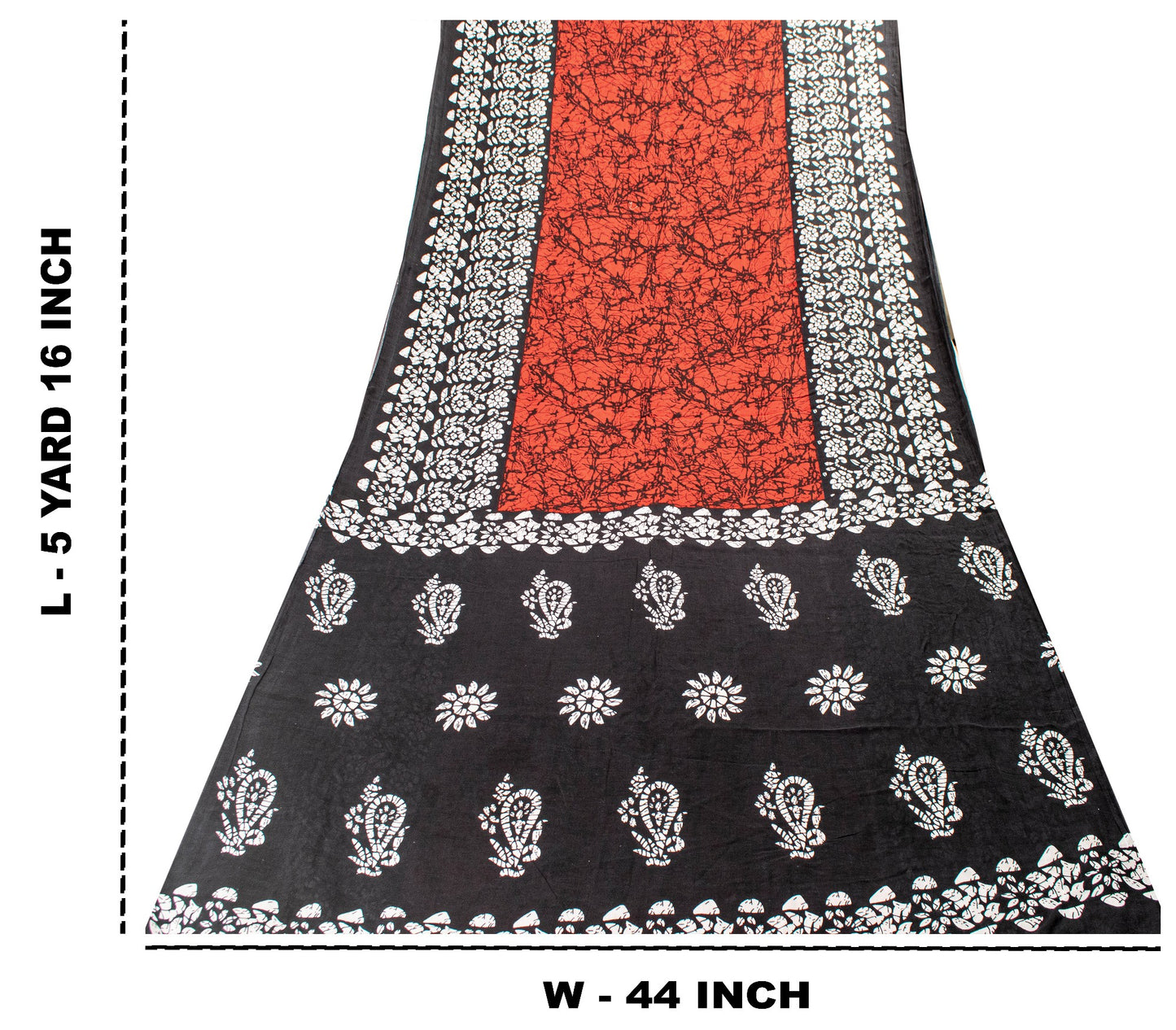 Sanskriti Vintage Sarees Red & Black Pure Cotton Batik Print Floral 5+YD Sari
