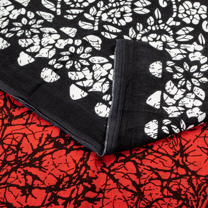 Sanskriti Vintage Sarees Red & Black Pure Cotton Batik Print Floral 5+YD Sari