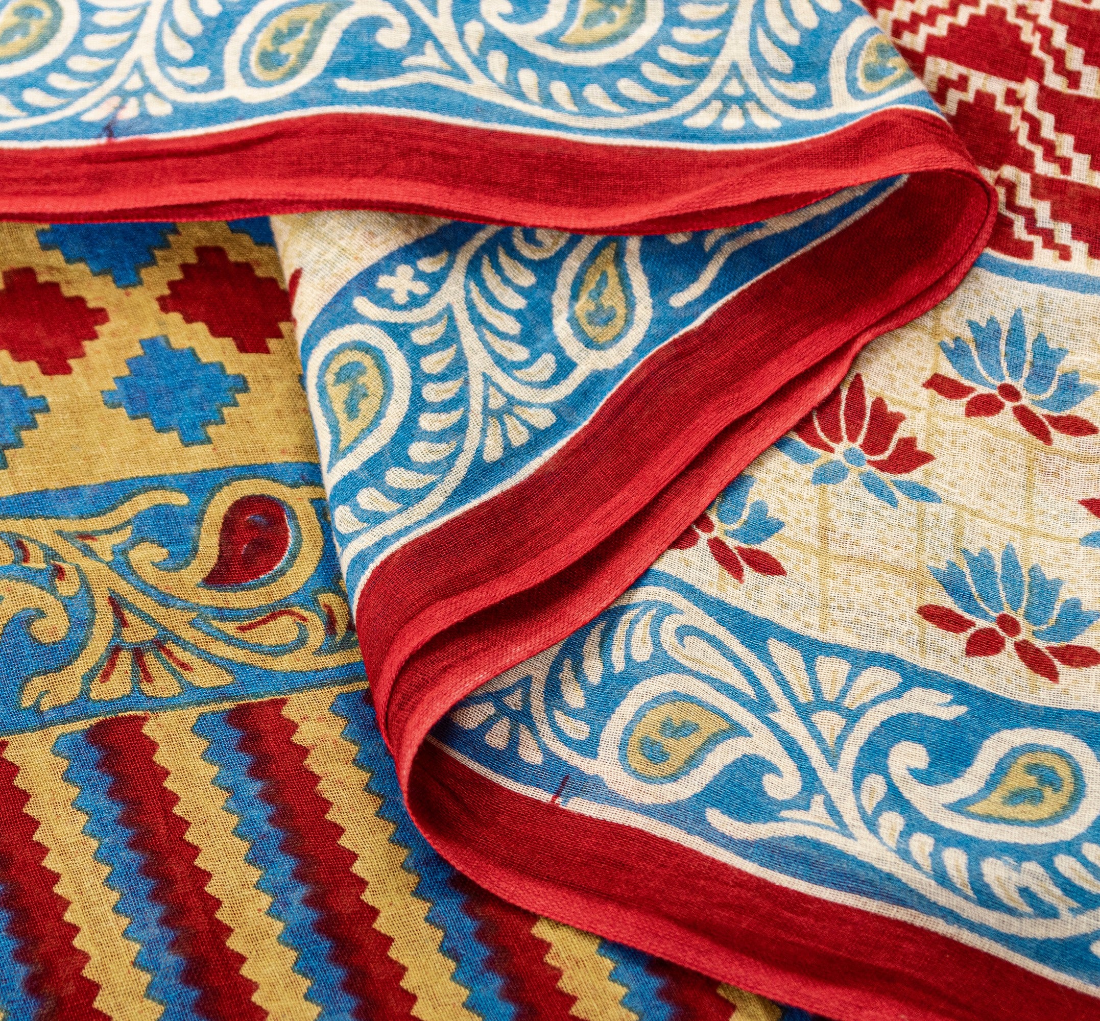 Sanskriti Vintage Sarees Red 100%Pure Cotton Floral Print 5+YD DIY Projects Sari