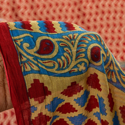 Sanskriti Vintage Sarees Red 100%Pure Cotton Floral Print 5+YD DIY Projects Sari