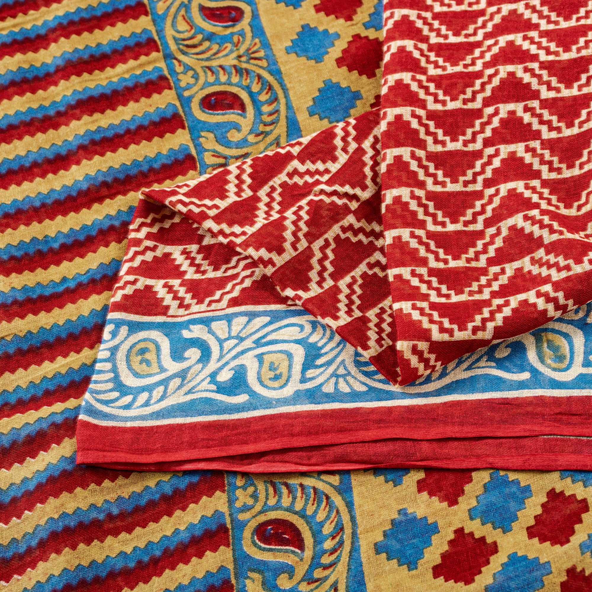 Sanskriti Vintage Sarees Red 100%Pure Cotton Floral Print 5+YD DIY Projects Sari