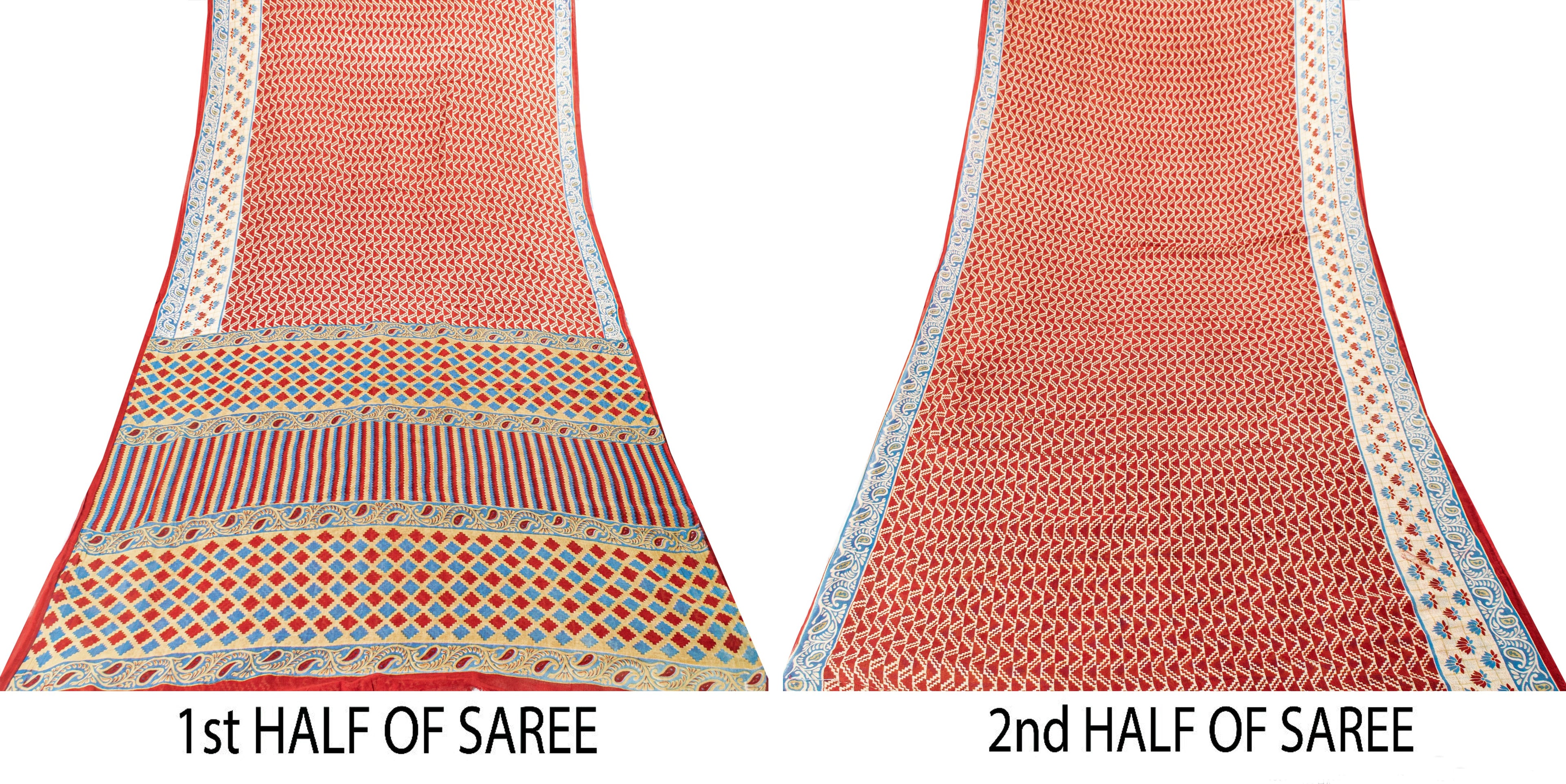 Sanskriti Vintage Sarees Red 100%Pure Cotton Floral Print 5+YD DIY Projects Sari