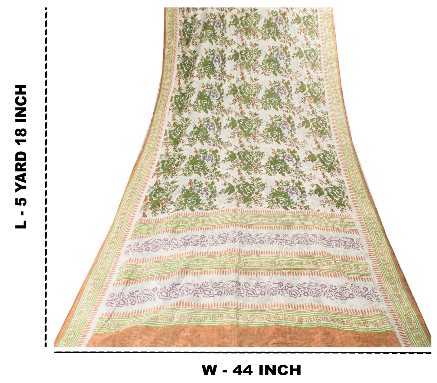 Sanskriti Vintage Sarees White Pure Cotton Floral Print 5+YD Eco-Friendly Sari