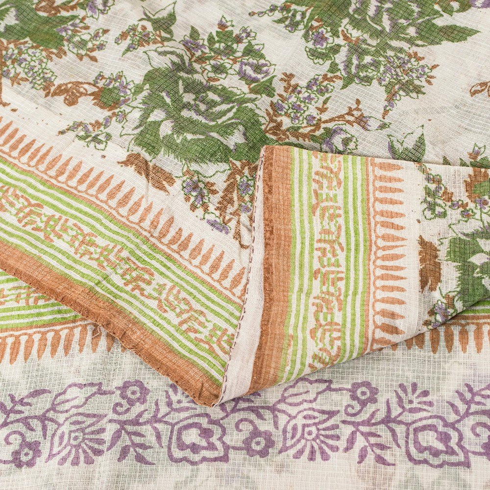 Sanskriti Vintage Sarees White Pure Cotton Floral Print 5+YD Eco-Friendly Sari