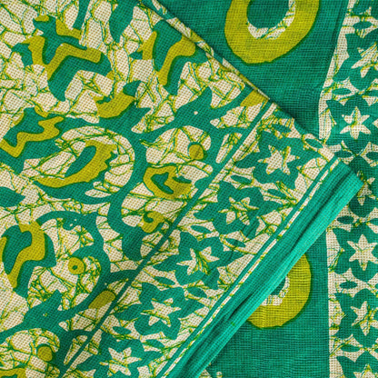 Sanskriti Vintage Sarees Green Pure Cotton Floral Print 5+YD Sustainable Sari