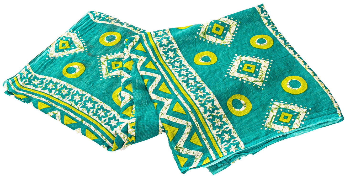 Sanskriti Vintage Sarees Green Pure Cotton Floral Print 5+YD Sustainable Sari