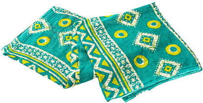 Sanskriti Vintage Sarees Green Pure Cotton Floral Print 5+YD Sustainable Sari