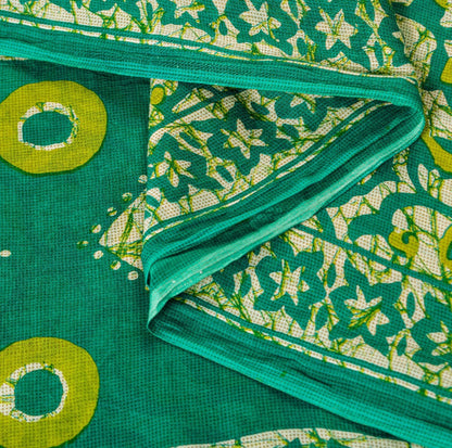 Sanskriti Vintage Sarees Green Pure Cotton Floral Print 5+YD Sustainable Sari