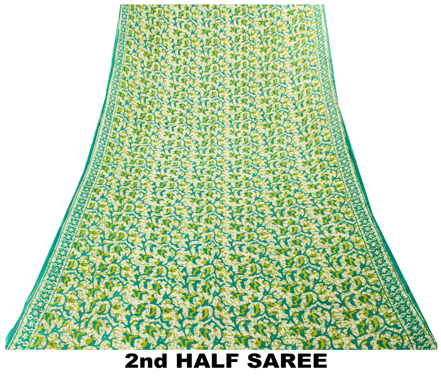 Sanskriti Vintage Sarees Green Pure Cotton Floral Print 5+YD Sustainable Sari