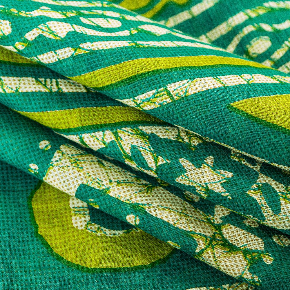 Sanskriti Vintage Sarees Green Pure Cotton Floral Print 5+YD Sustainable Sari