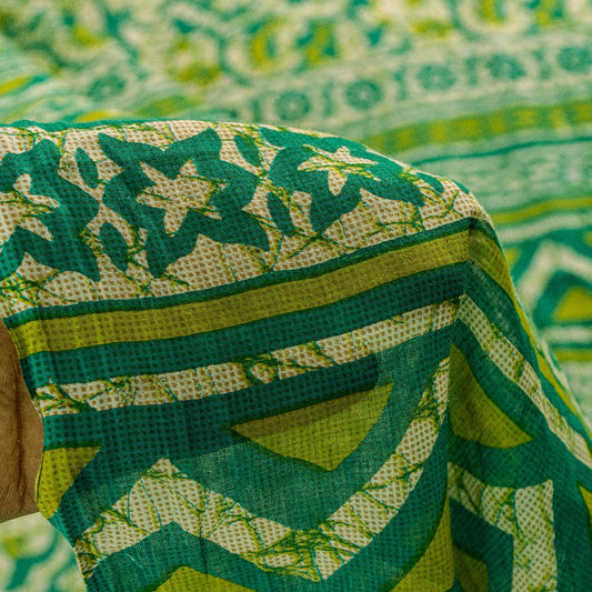 Sanskriti Vintage Sarees Green Pure Cotton Floral Print 5+YD Sustainable Sari