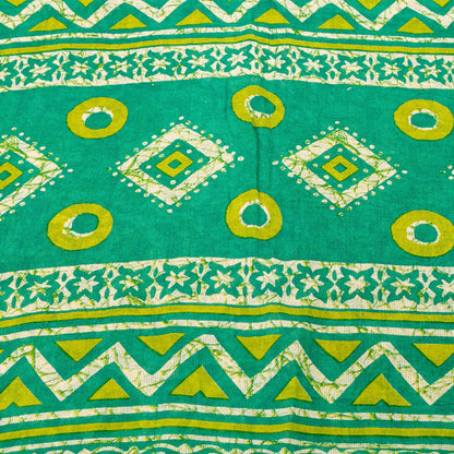 Sanskriti Vintage Sarees Green Pure Cotton Floral Print 5+YD Sustainable Sari