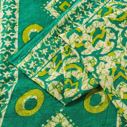 Sanskriti Vintage Sarees Green Pure Cotton Floral Print 5+YD Sustainable Sari